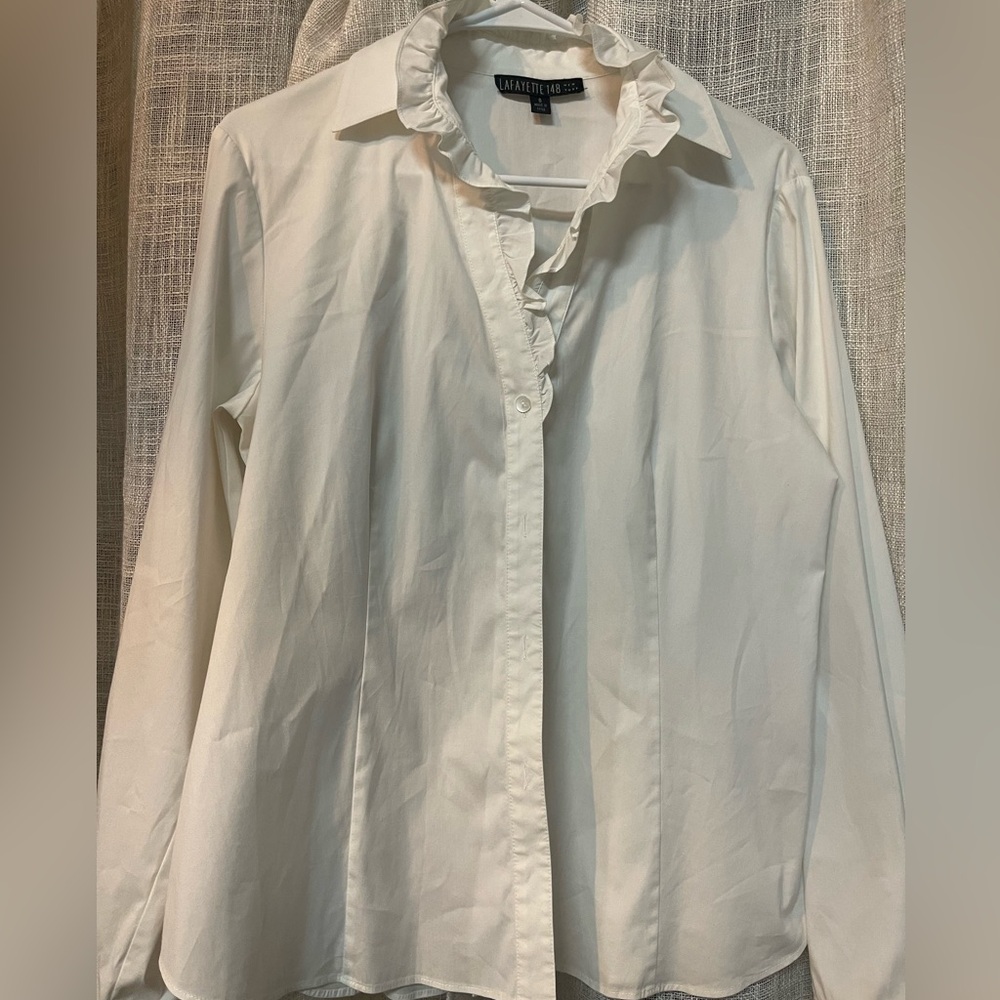 Lafayette 148 New York Cream Ruffle Collar Blouse